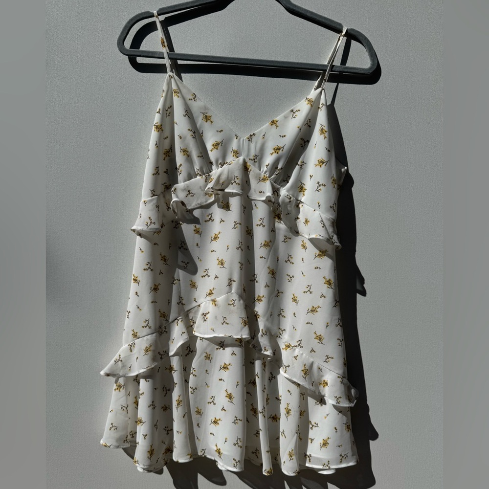 Forever 21 - Ruffle White Dress with Yellow Flowers